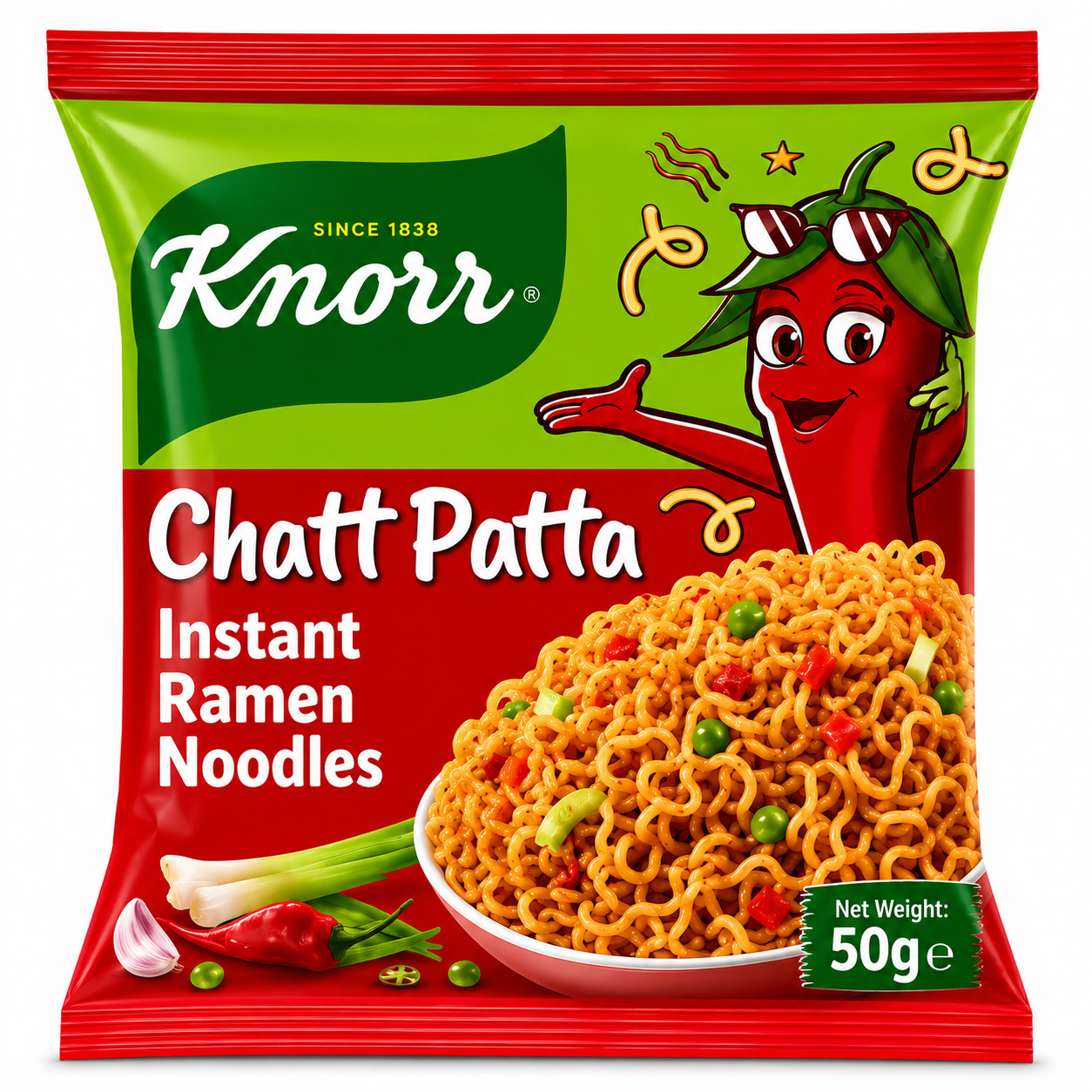 Pack of 3 Knorr Chatt Patta Instant Noodles 50g Halal Tangy Spicy Snack