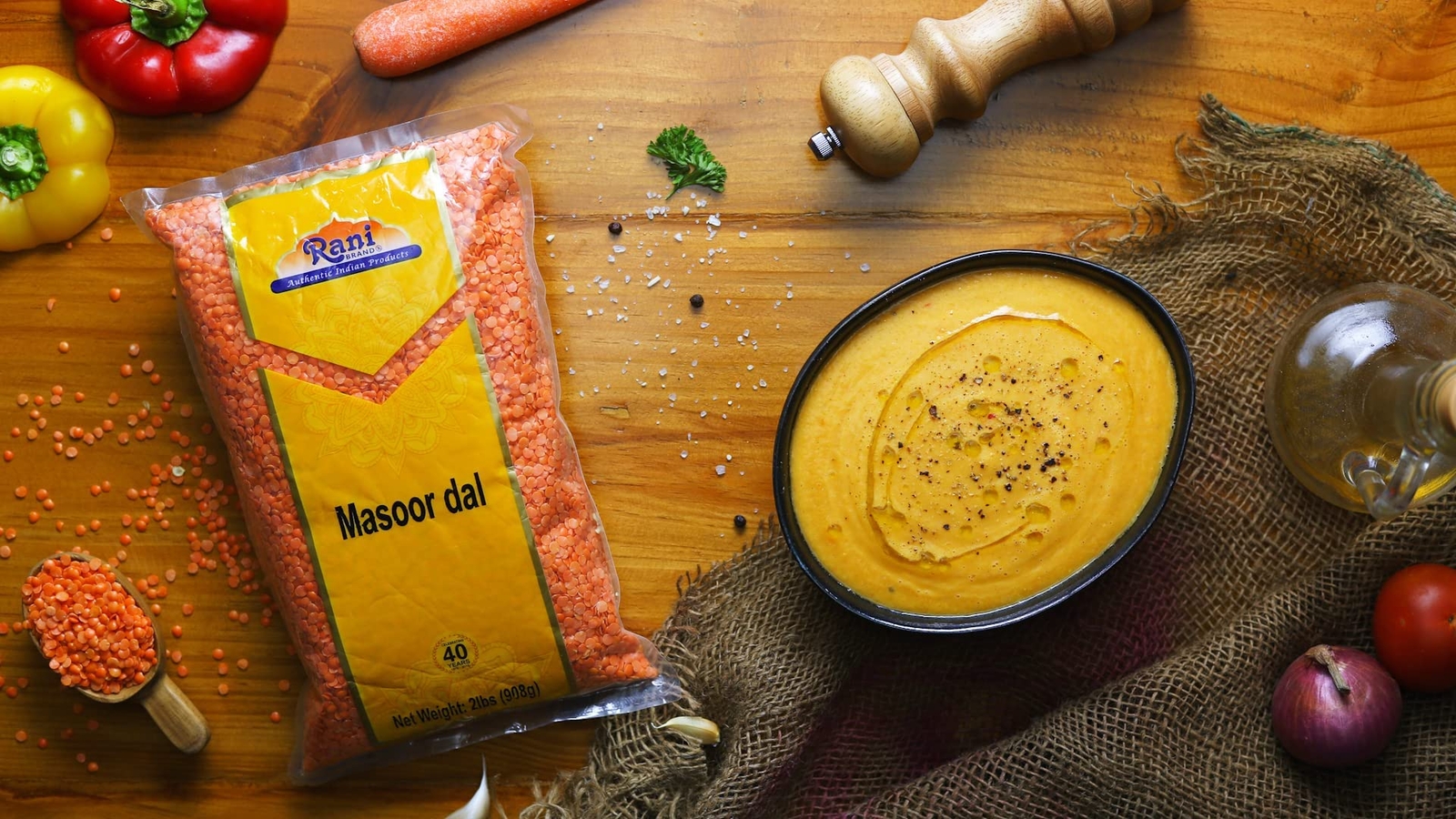 Rani Masoor Dal (Indian Split Red Lentils) Split Gram 8lbs (40lbs) Pack of 5