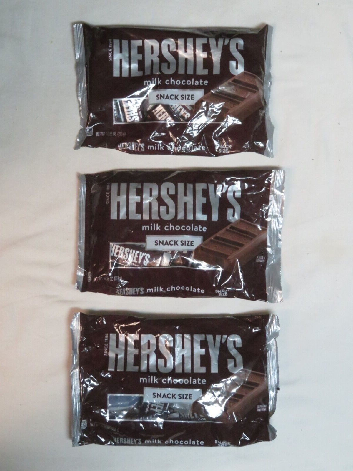(3) Bag Lot Of Hershey’s Milk Chocolate Snack Size Candy Bars 10.35 Oz Each