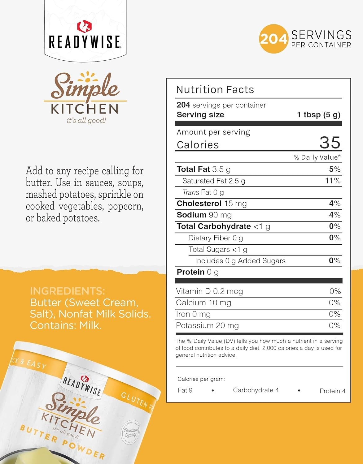 204 Servings of Freeze-Dried Butter Powder – Gluten Free & Versatile