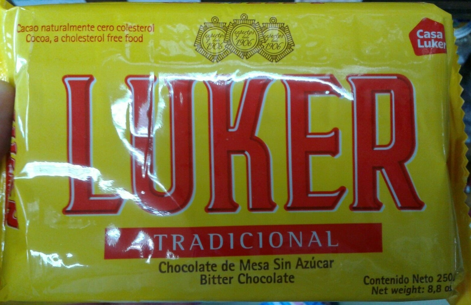 3 Chocolate Luker tradicional 8.8oz – 0% Cholesterol Sin azucar Bitter Chocolate