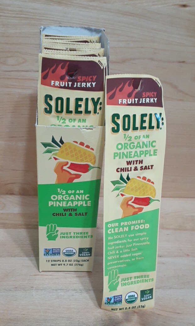 12CT SOLELY Organic Pineapple SPICY Fruit Jerky CHILI & SALT USDA ORGANIC VEGAN