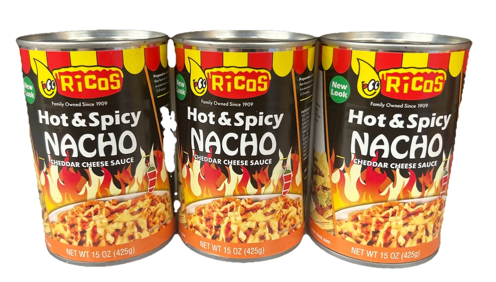 Ricos Gourmet Hot & Spicy Nacho Cheddar Cheese Sauce 15 oz ( 3 cans)