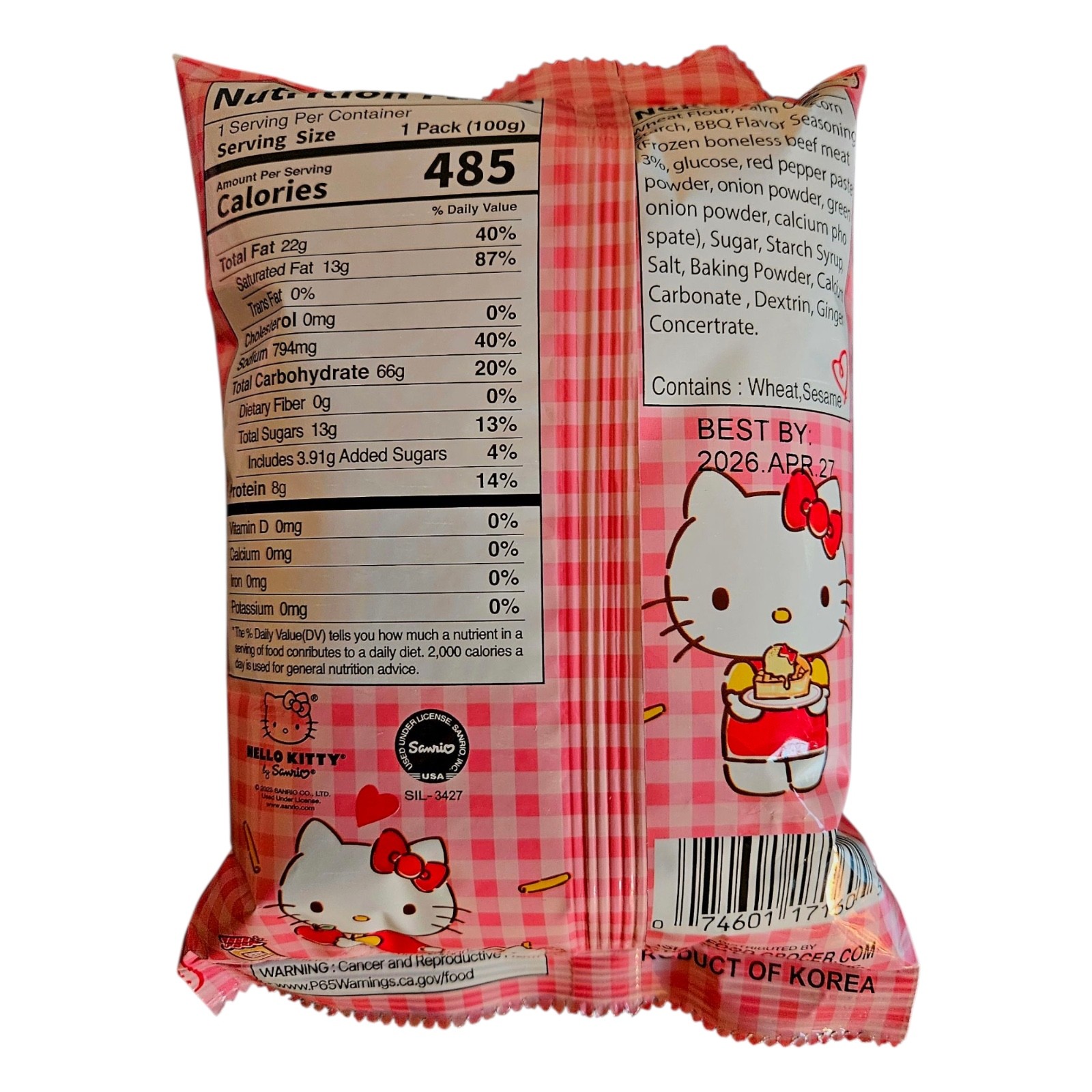 HELLO KITTY Wheat Cracker BBQ Chips 3.53oz/100g, Six (6) Bags