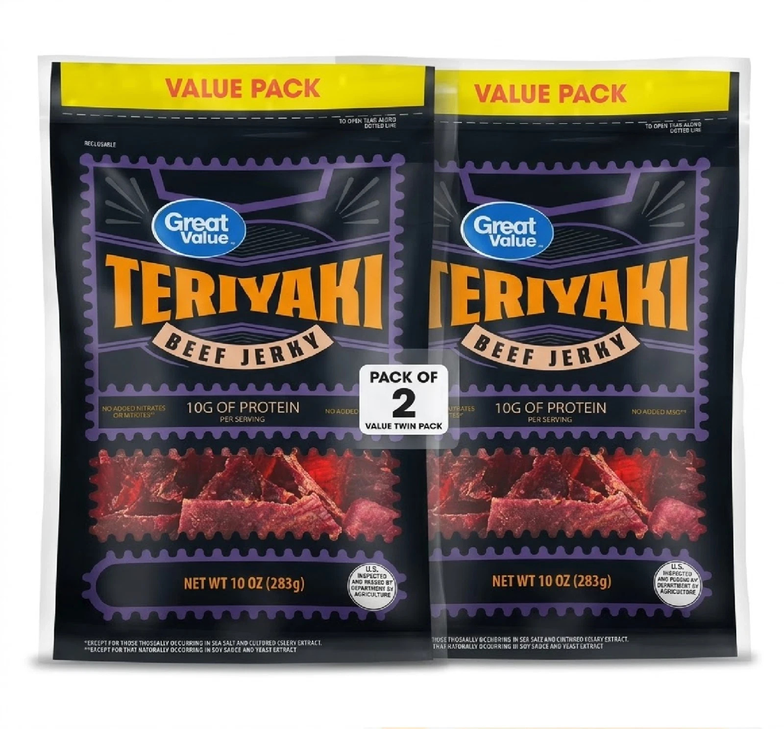 2 Pack Great Value Teriyaki Beef Jerky Value Pack, 10 oz