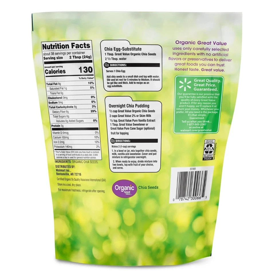 Great Value Organic Chia Seeds 32 oz Fast Shipping