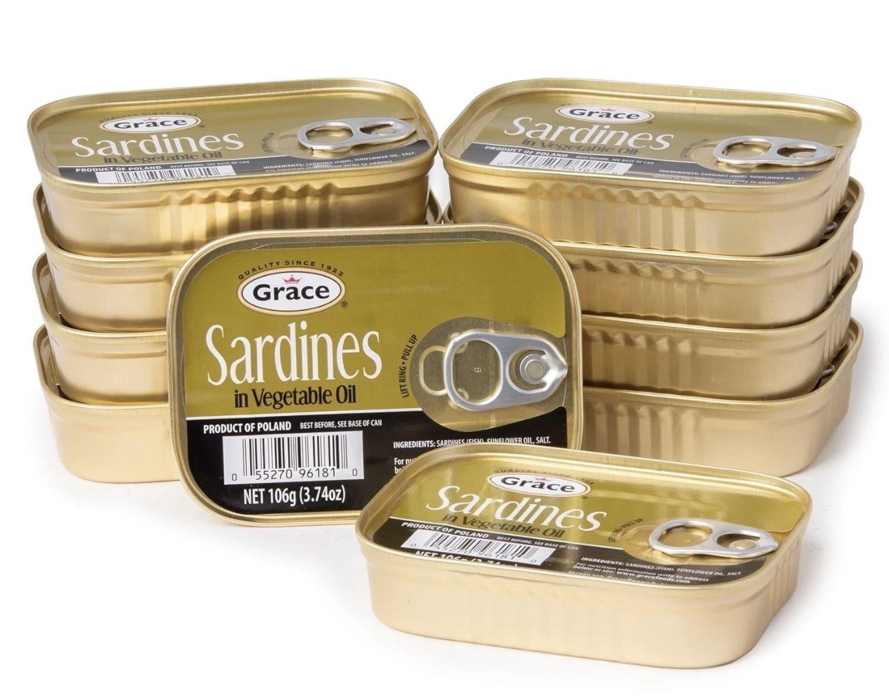 Sardines in Vegetable Oil – 106g 3.74oz (Pack of 10) – 18g Protein per Servin…