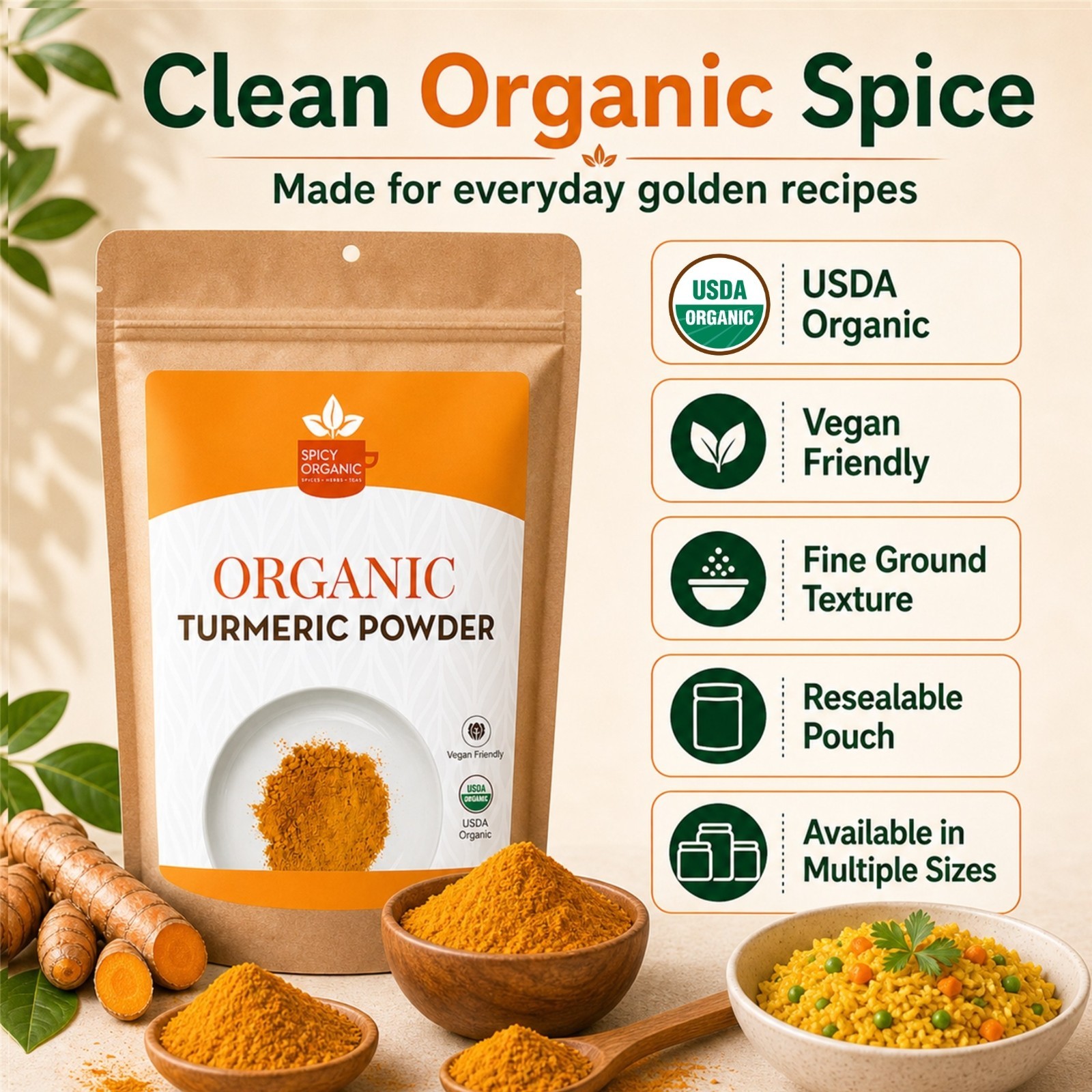 Spicy Organic Turmeric Powder 2 lbs | USDA Organic