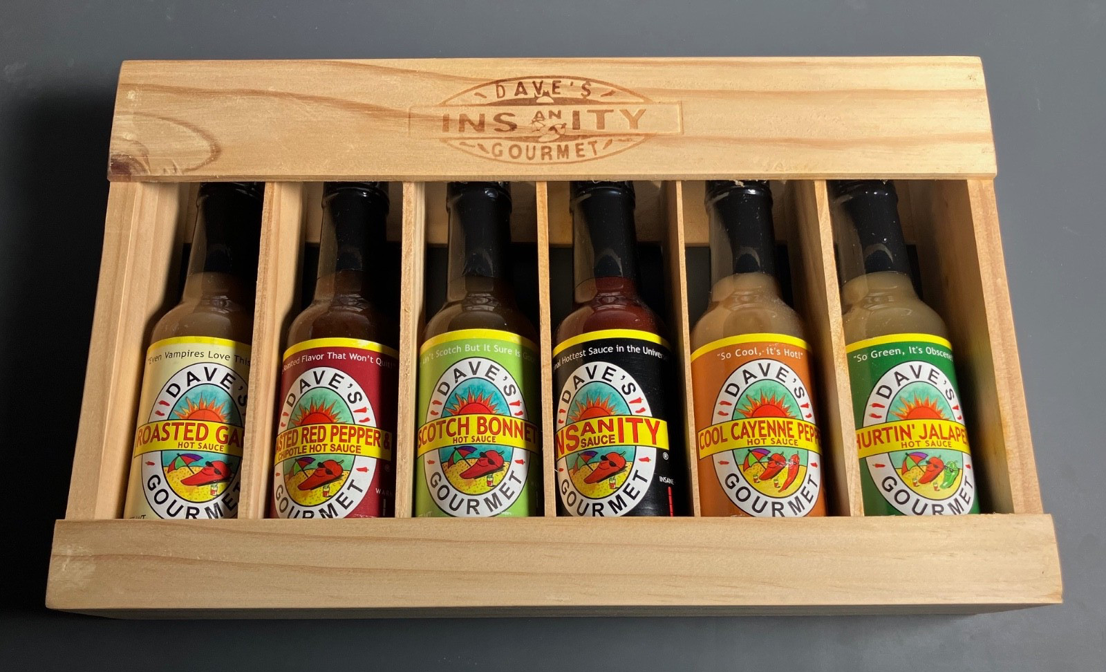 Dave’s Gourmet Insanity Scotch Bonnet Hot Sauce Variety 6-Pack Display Rack