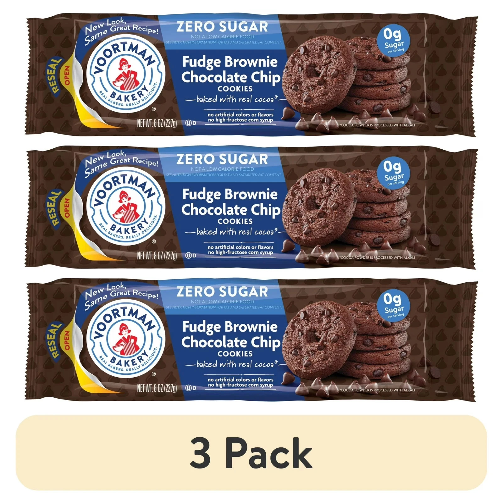 (3 pack) Bakery Zero Sugar Fudge Brownie Chocolate Chip Cookies 8 oz