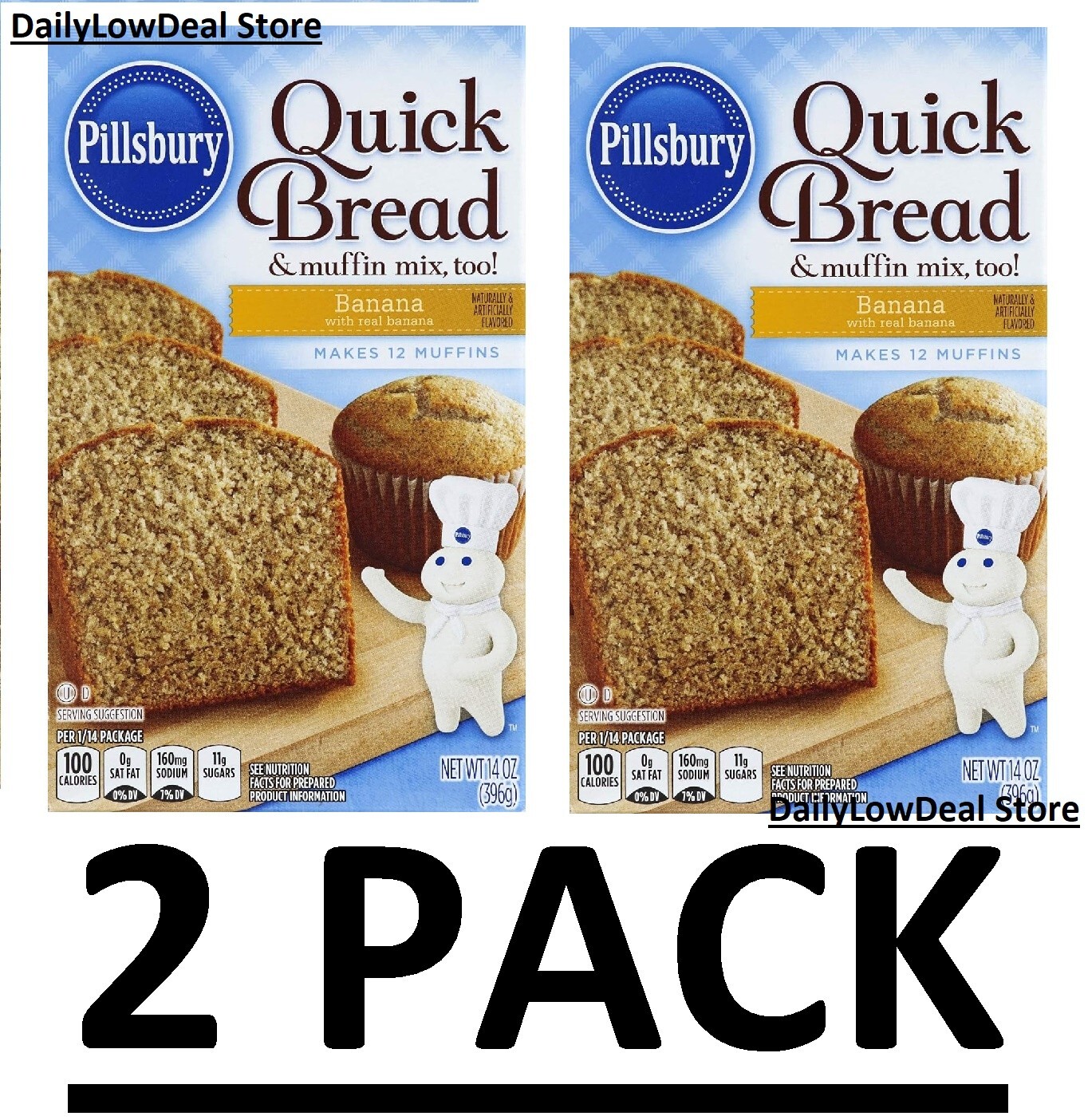 2 PACK – Pillsbury Banana Quick Bread & Muffin Mix 14 oz (Total 28 oz)