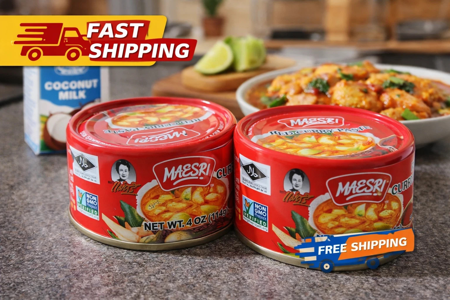 Maesri Thai Red Curry Paste 4oz (Pack of 4) Authentic Cooking Sauce Fast Ship