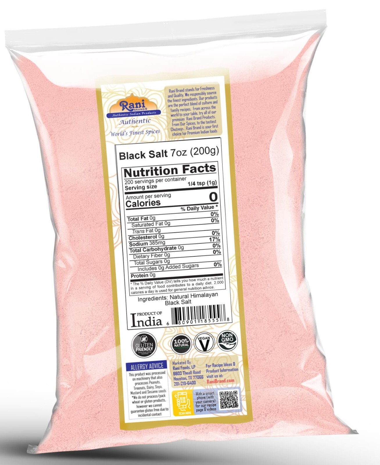 Rani Black Salt (Kala Namak Mineral) Powder, Vegan 200g (7oz)