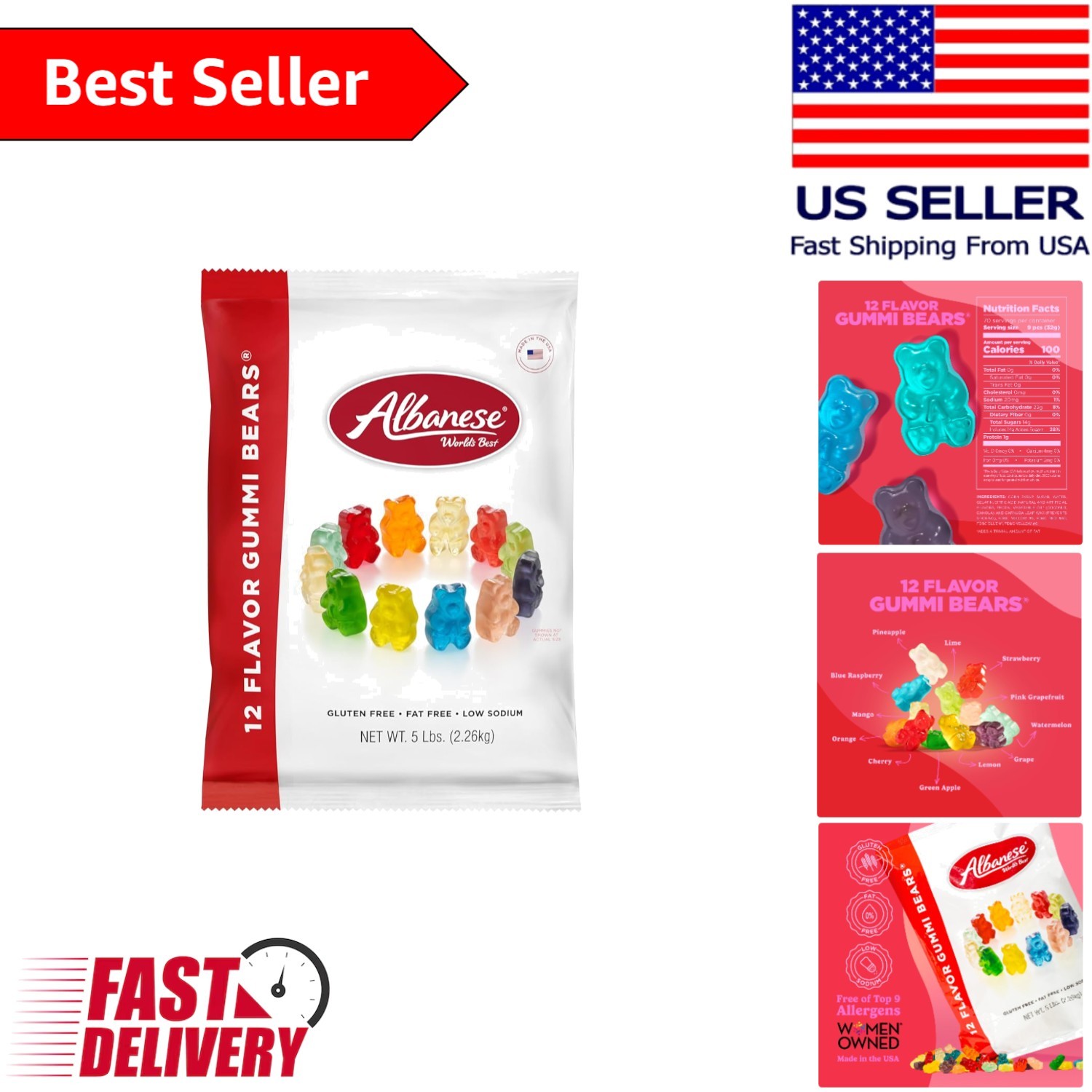 Experience 12 Bold Flavors in 5lbs of the World’s Best Gummi Bears – Made in USA