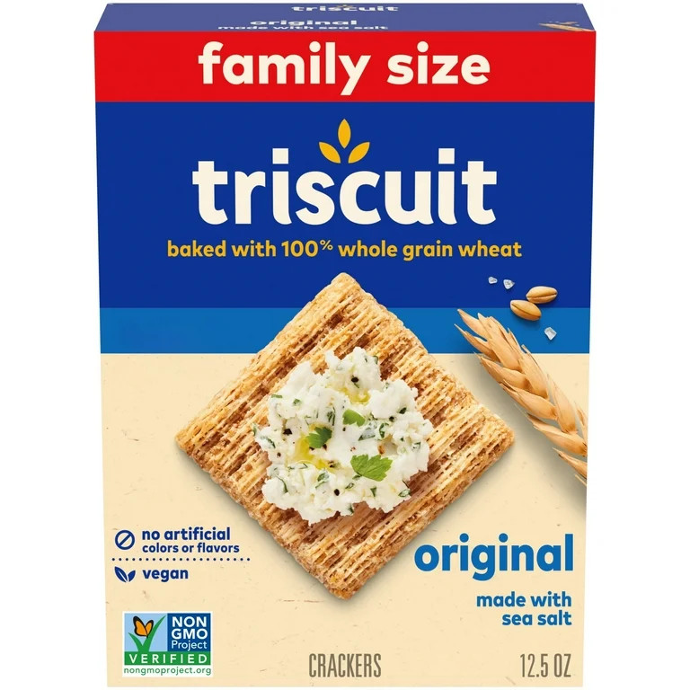 Triscuit Original Whole Grain Wheat Crackers,Vegan Crackers Healthy Snacks 12 oz