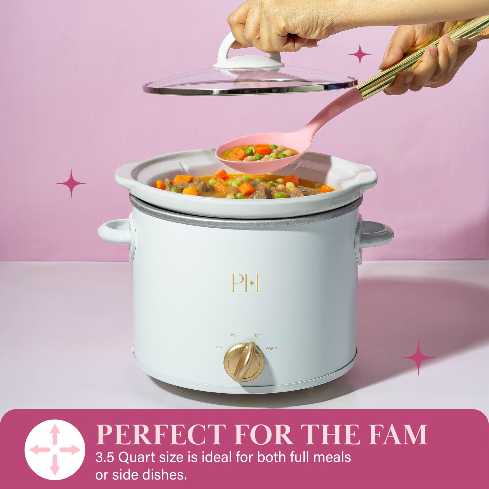Paris Hilton 3.5-Quart Manual Slow Cooker, Features Three Settings (Low, High, W