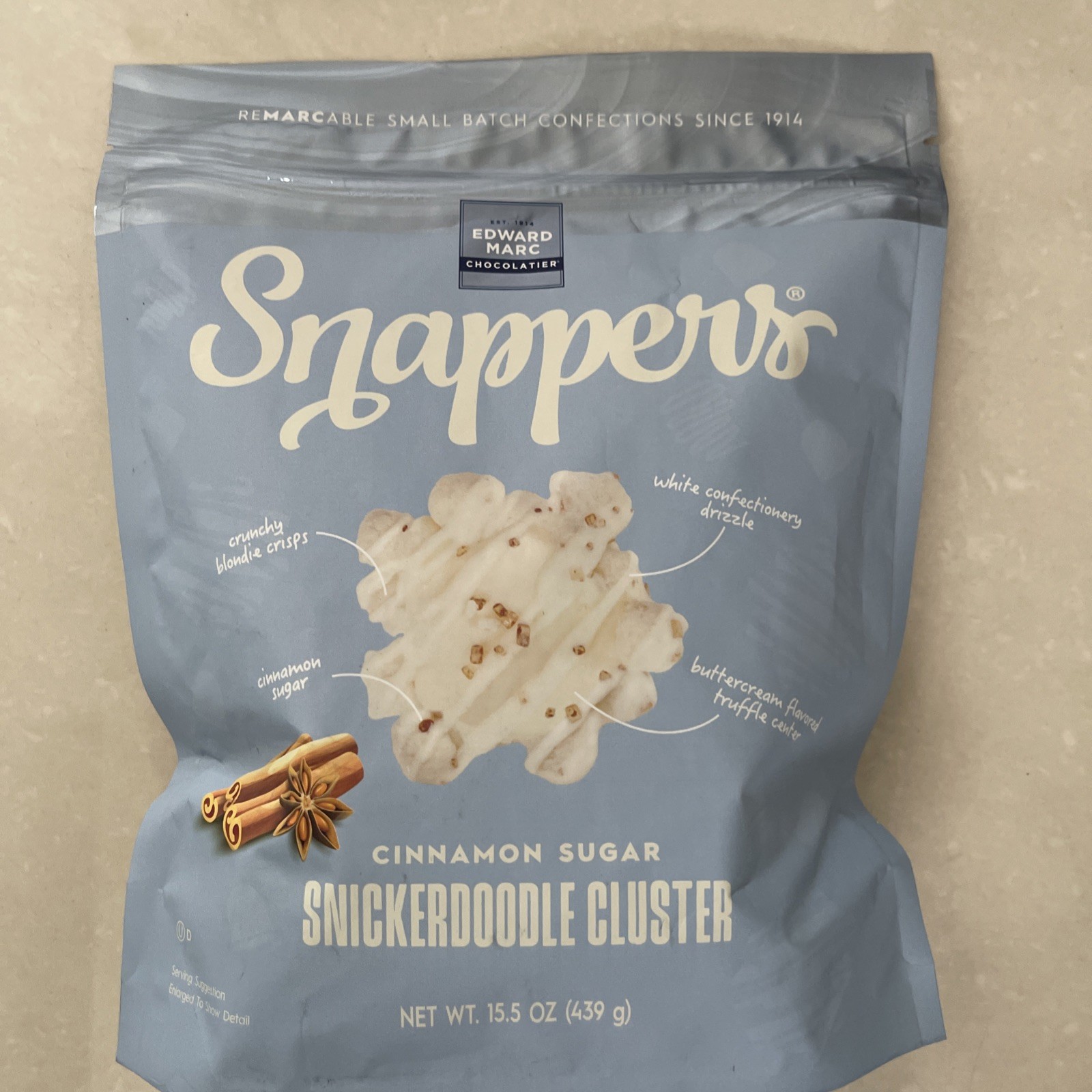 Edward Marc Chocolatier Snappers Cinnamon Sugar Snickerdoodle Cluster 15.5 Oz