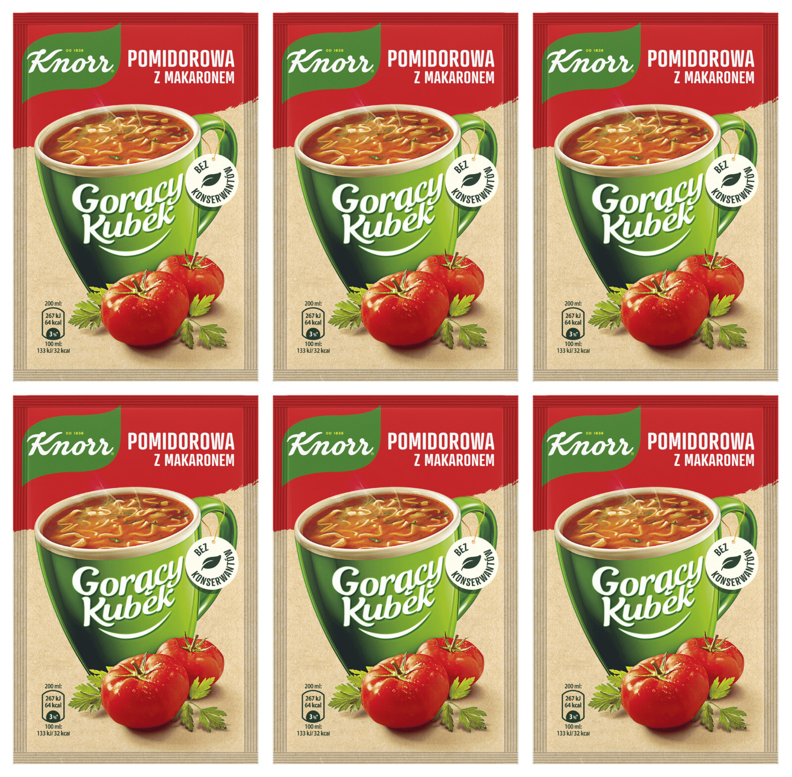 6 KNORR Tomato with Noodles Instant Soup Sachets 19g 0.67oz