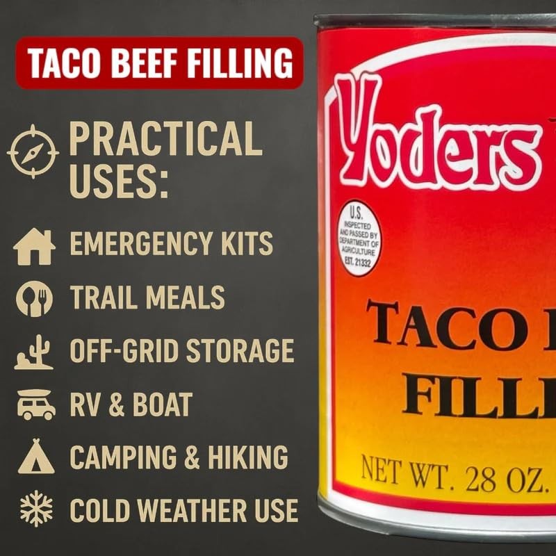 Yoders Canned Taco Beef 28oz – Fully Cooked, Shelf Stable, Ready to Eat Meat