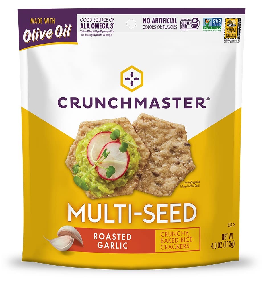 Crunchmaster Multi-Seed Crackers, Roasted Garlic, 4 oz. -Pack of 3