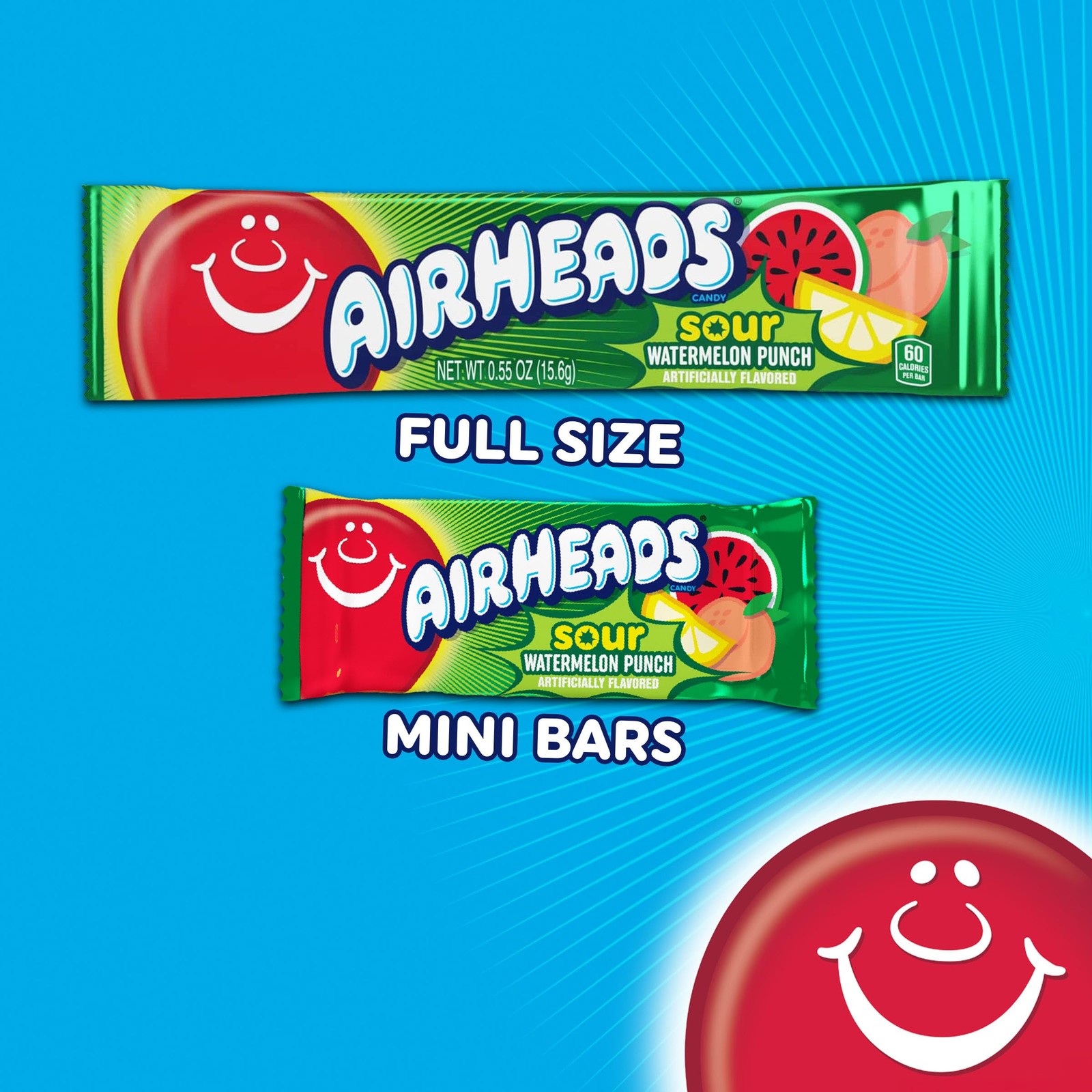 Airheads Mini SOURS Candy Bars, Sour Watermelon Punch, 12 Ounce (Pack of 1)