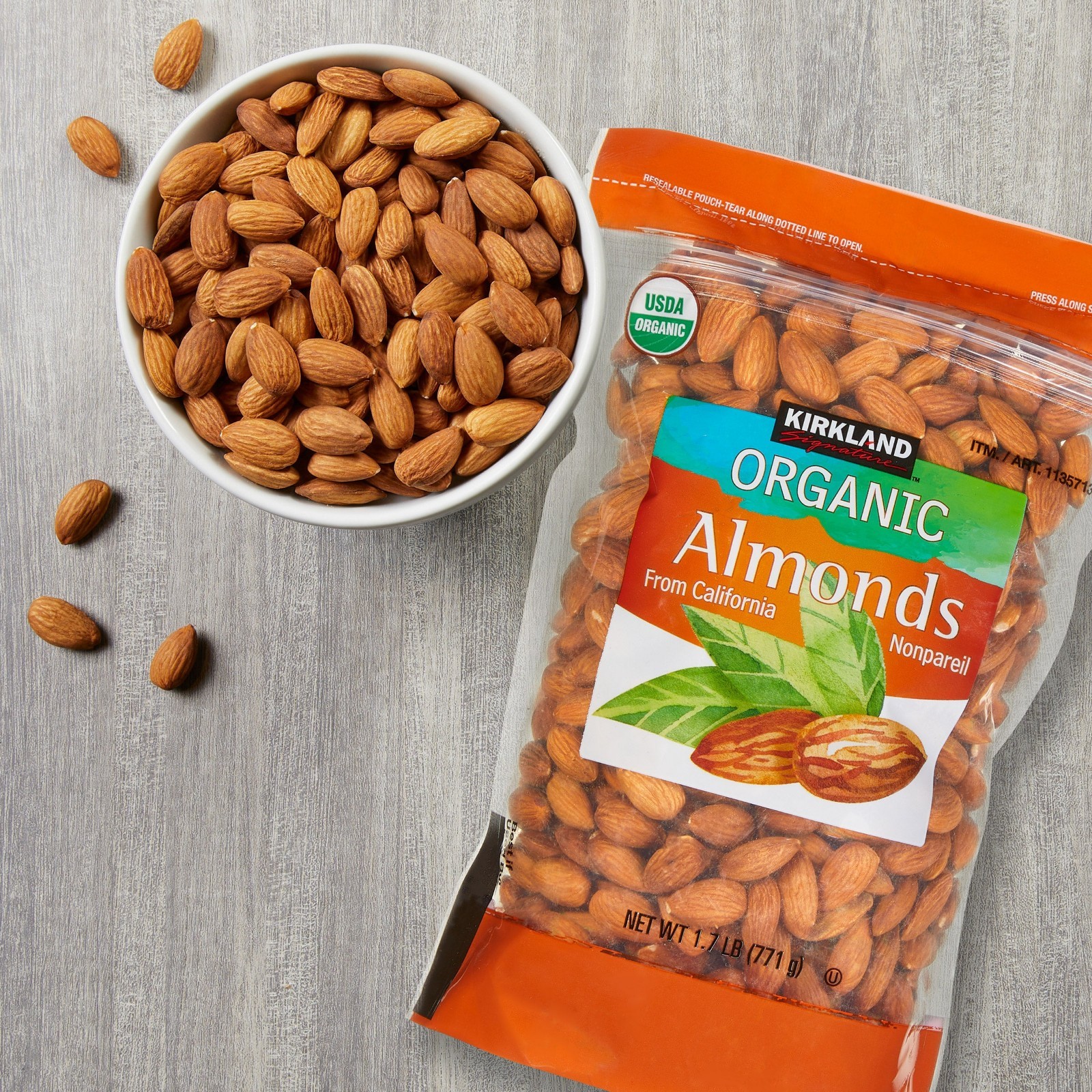 2 Packs Kirkland Signature Organic Almonds from California Nonpareil 1.7 LB Each
