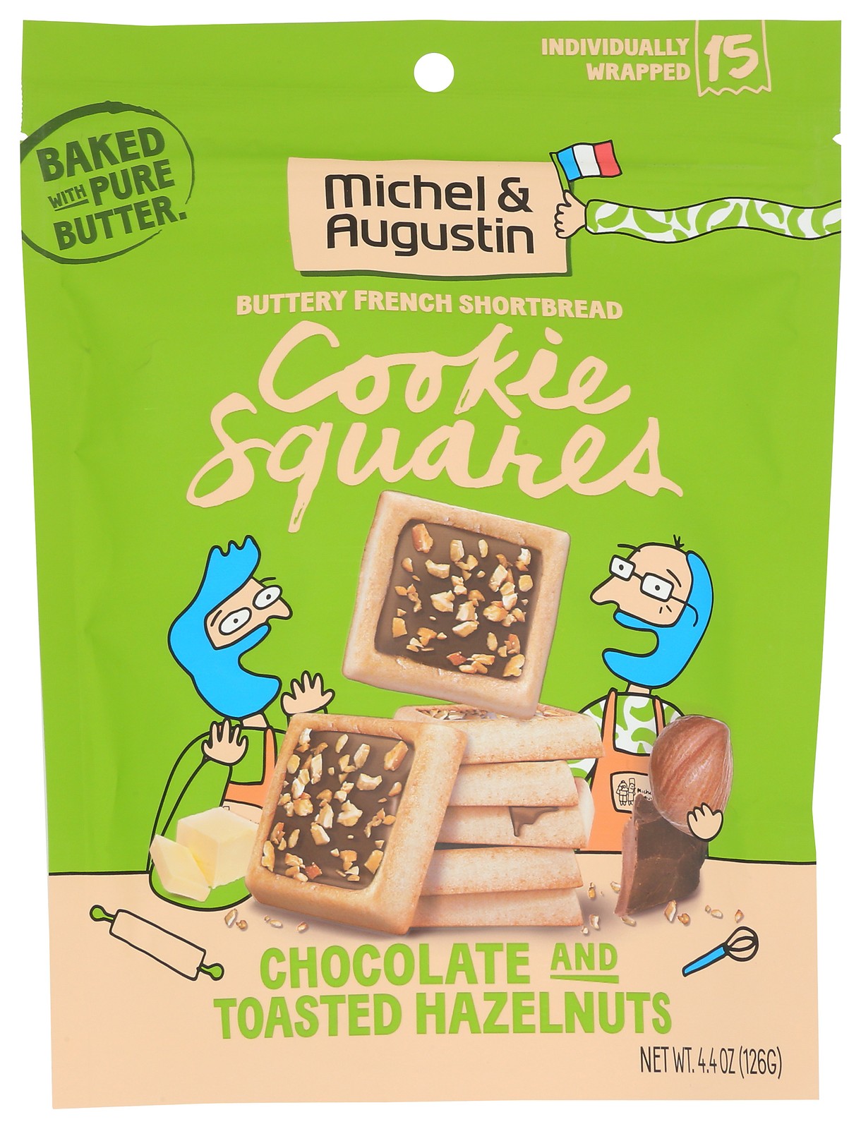 Michel & Augustin Chocolate Hazelnut Cookie Squares 15 Individually 4.4 6 Pack