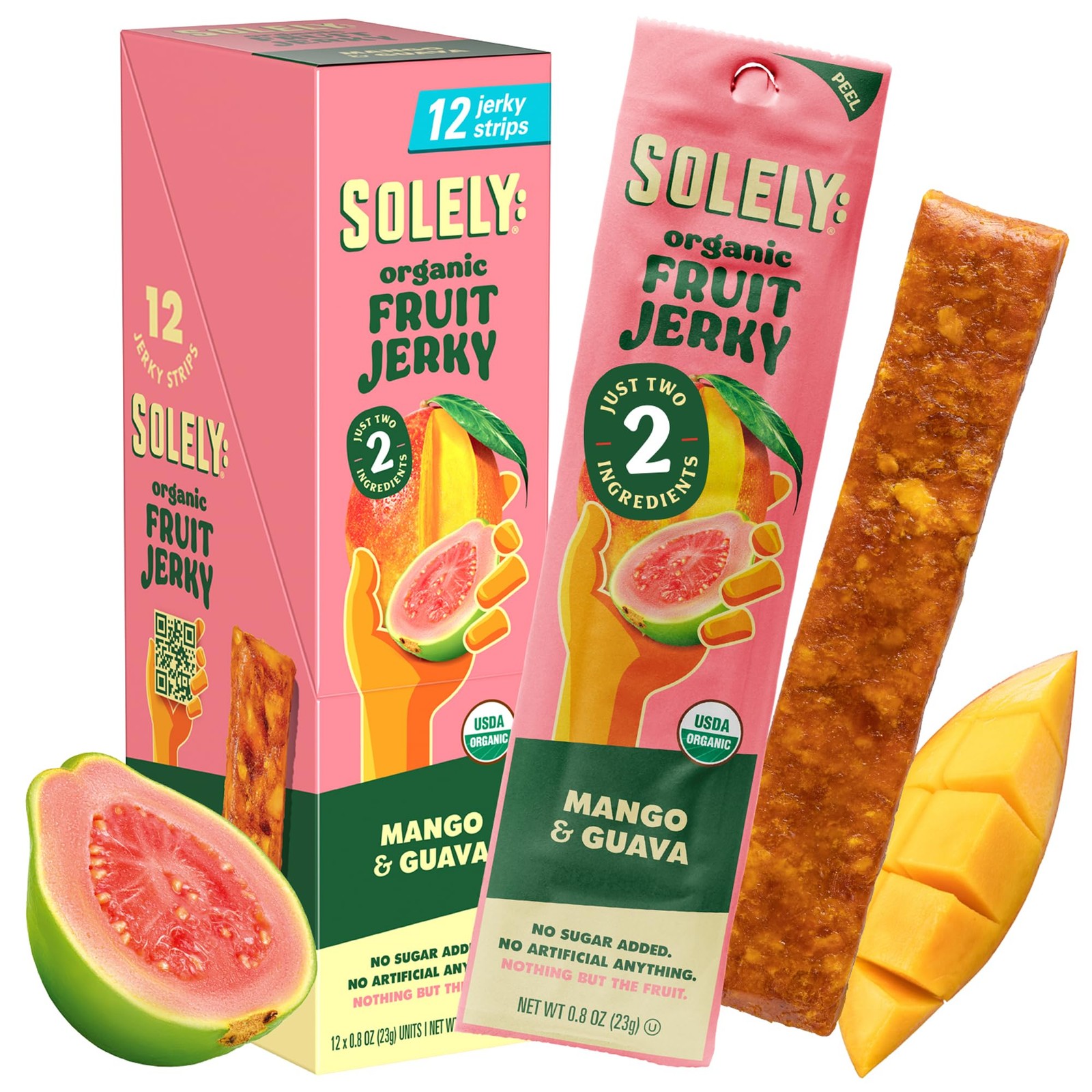 SOLELY – Organic Mango Guava Fruit Jerky – 12 Individually Wrapped Strips 12-…