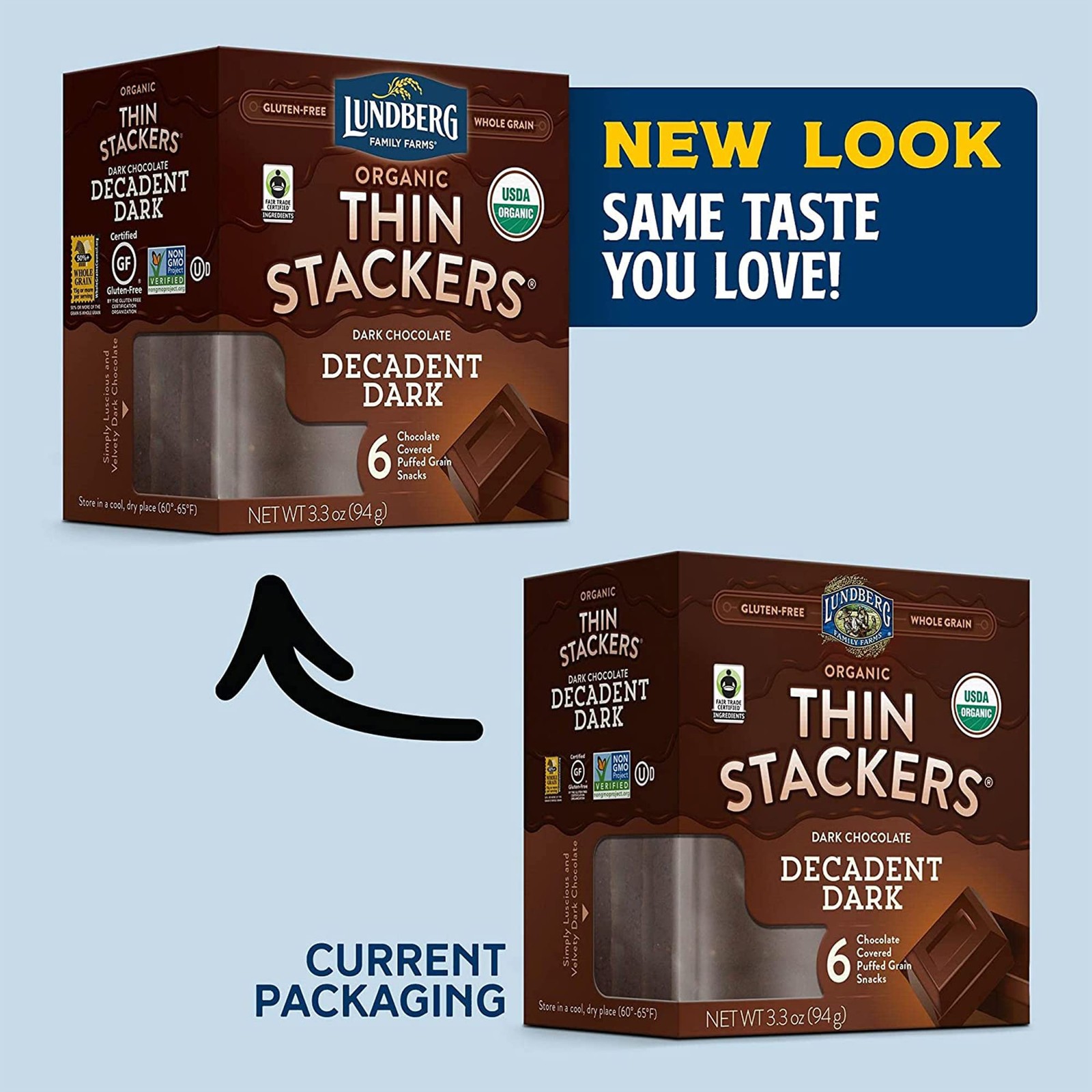 Lundberg Organic Thin Stackers Dark Chocolate Rice Cakes Gluten Free 19.8Oz
