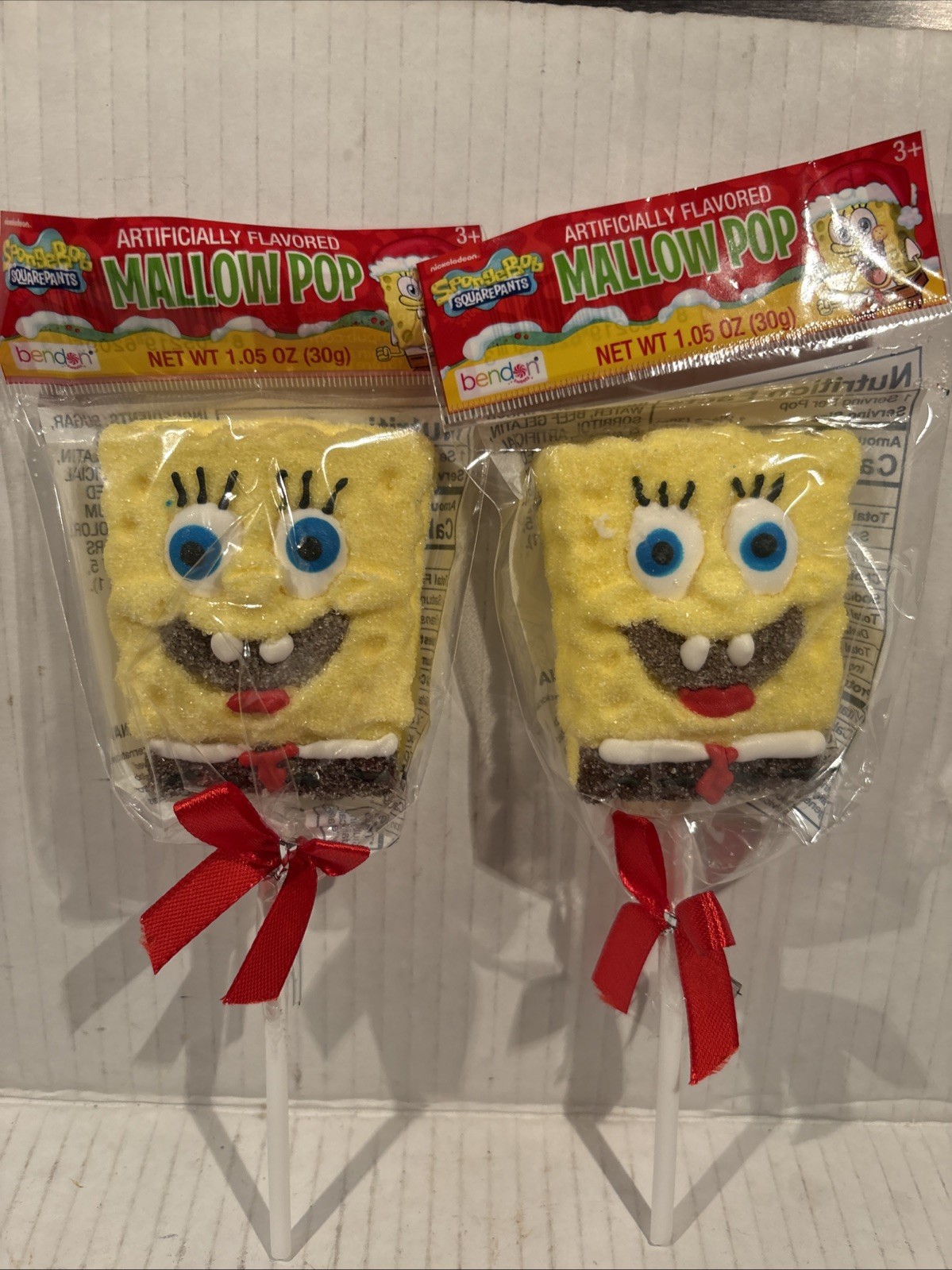 Spongebob Squarepants Mallow Pops Lot Of 2 Multicolor On Stick Bow NEW
