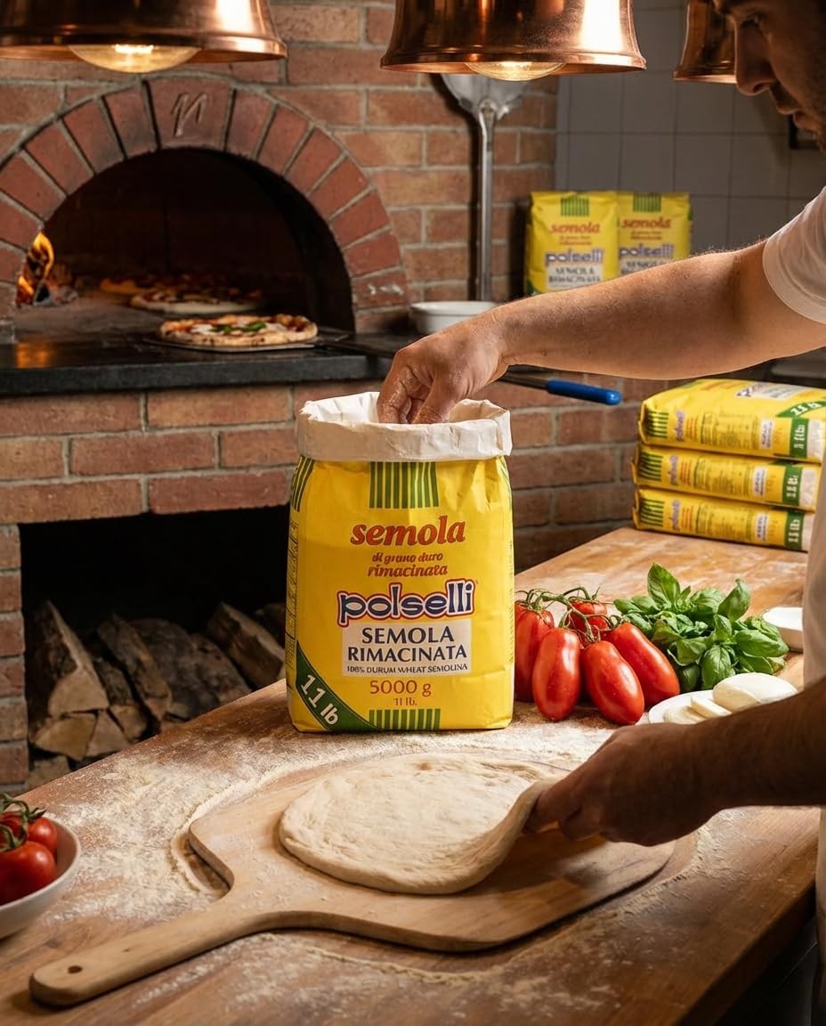 POLSELLI Semola Flour, Semolina Rimacinata Di Grano Duro, 1 kg 2.2 lbs