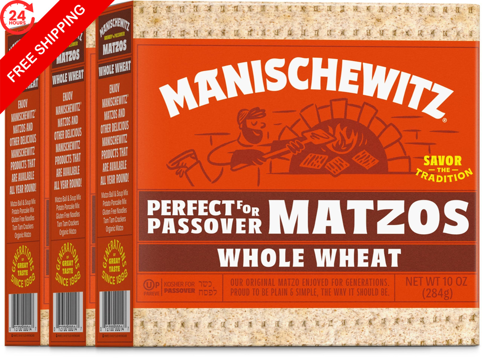 Manischewitz Unsalted Whole Wheat Matzo, 10 oz (3 Pack) 10 Ounce (Pack of 3)