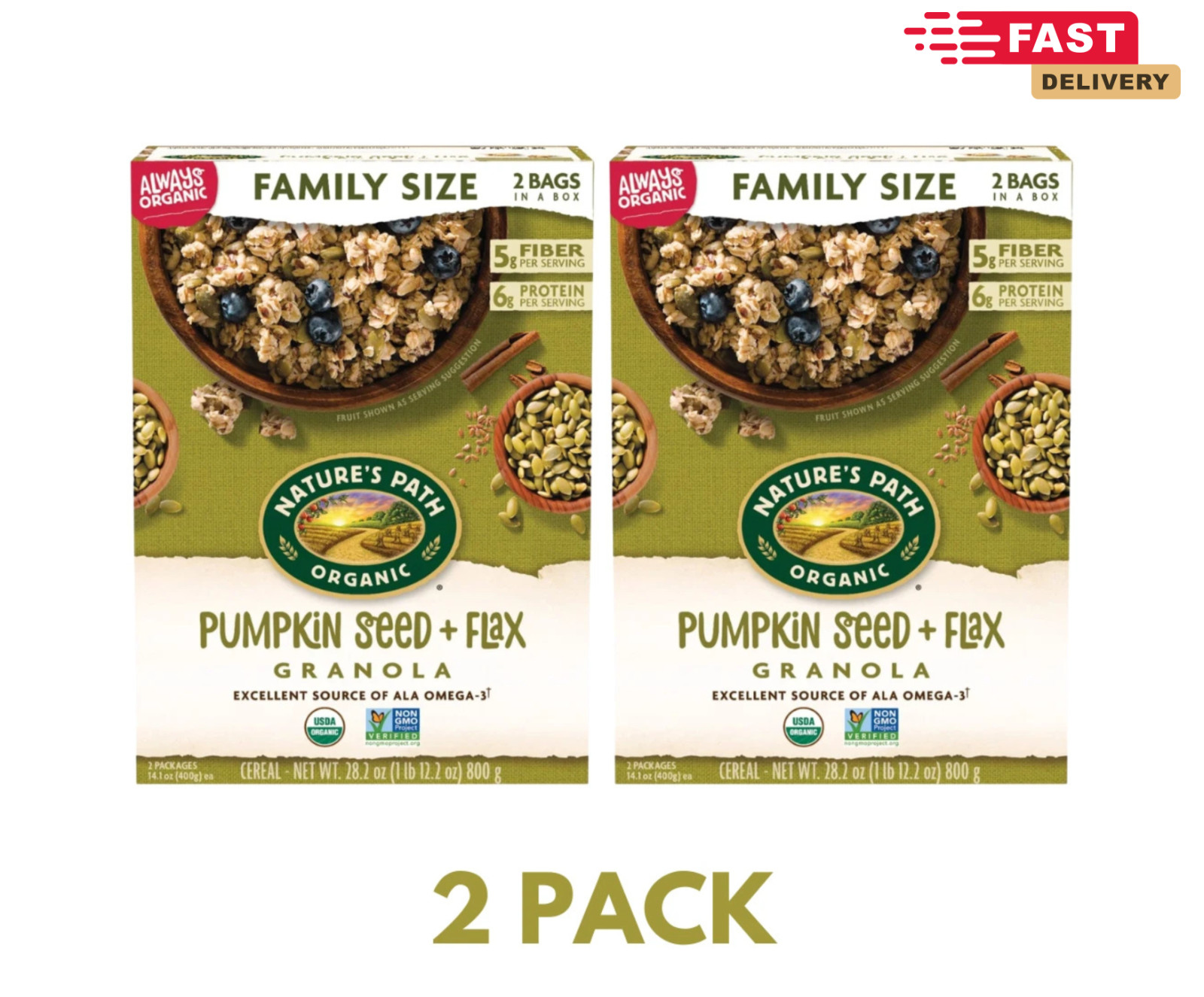 2 Packs Nature’s Path Organic Pumpkin Seed + Flax Granola 28.2 oz Each Pack