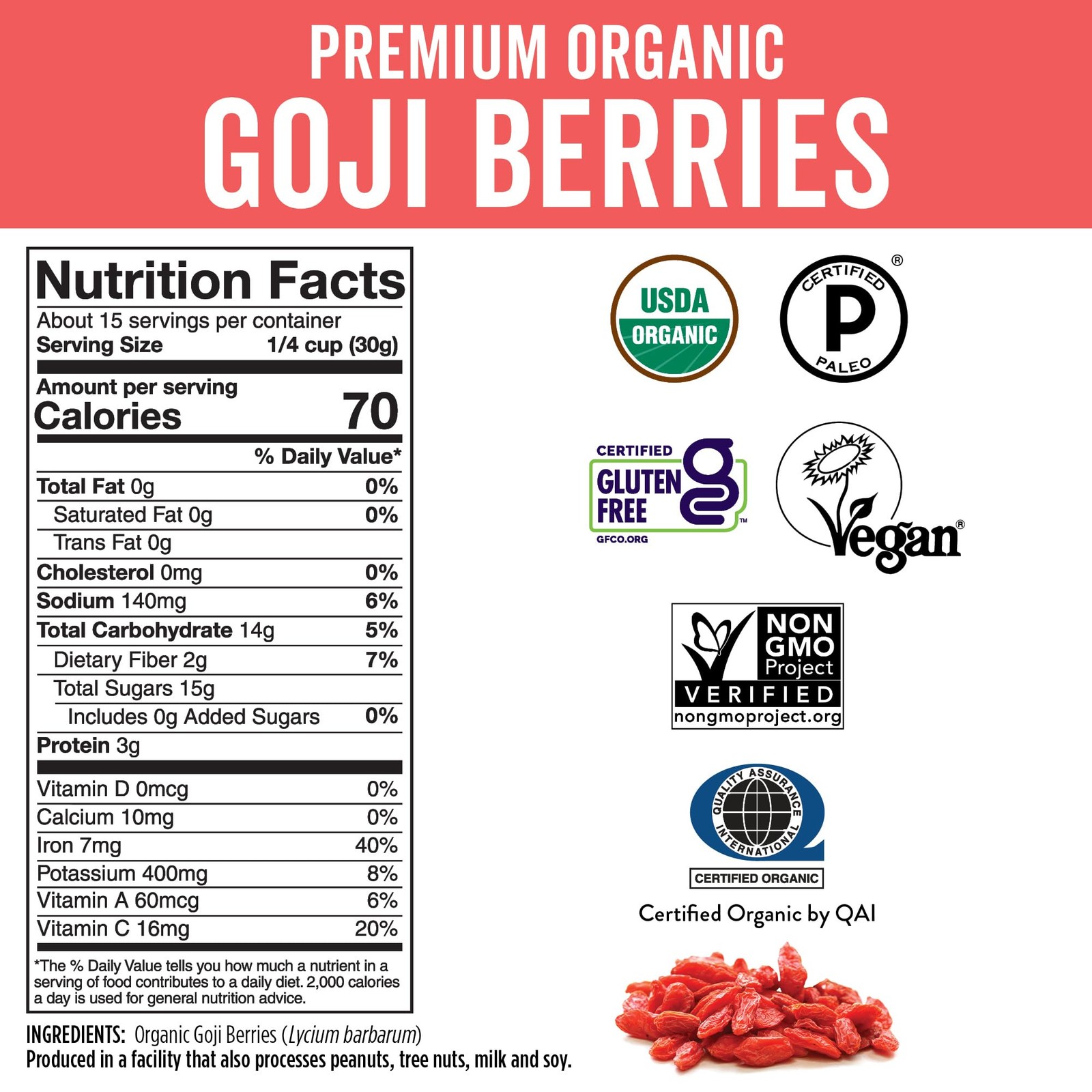 Viva Naturals Organic Dried Goji Berries, 1 lb (454 g) – 1 Pound, No Color
