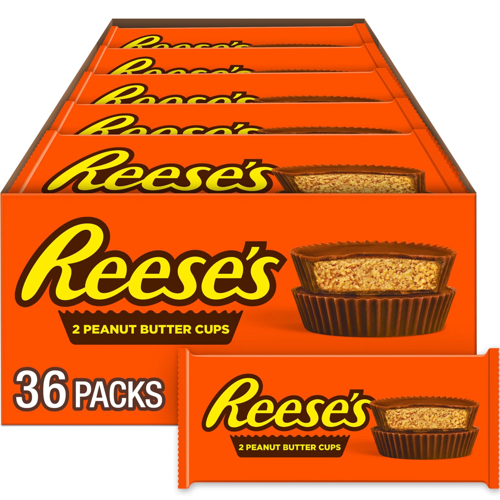 REESE’S Milk Chocolate Peanut Butter Cups Candy Packs 1.5 oz 36 Count