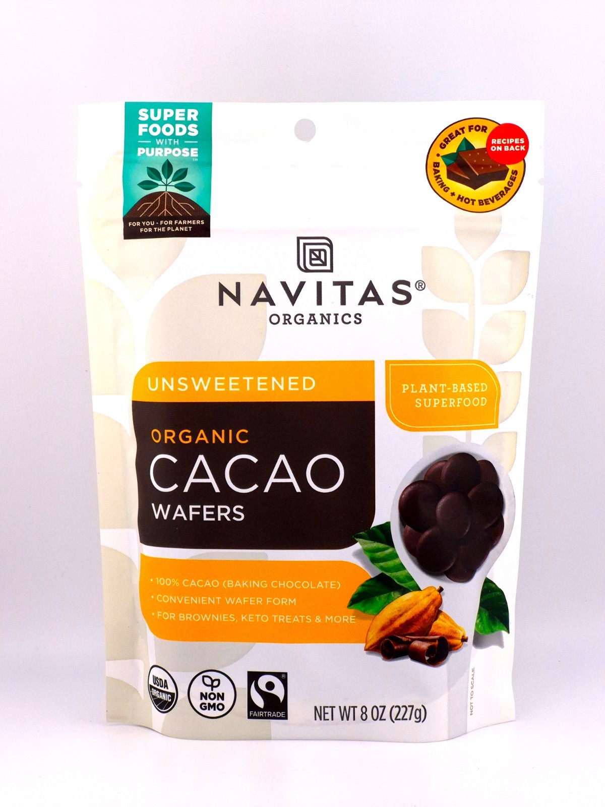 Navitas Organics Cacao Wafers 8 oz – Plant Based Superfood NON GMO Fair Trade