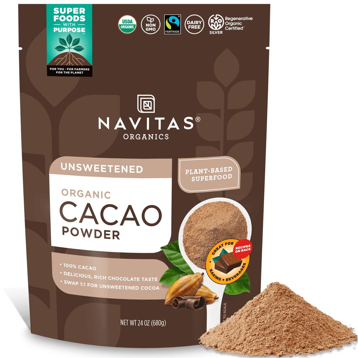 Navitas Organics Cacao Powder Cocoa Powder Substitute 11, For Hot Chocolate,…