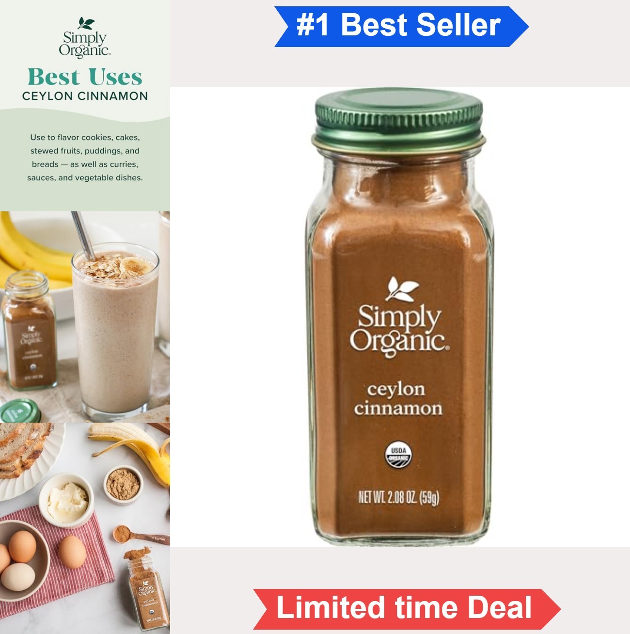 Organic Ground Ceylon Cinnamon 2.08 oz Glass Bottle Kosher Certified Baking