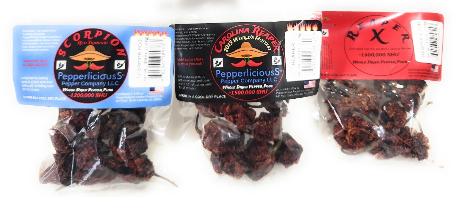 3/4 oz Scorpion / Carolina Reaper / ReaperX VarietyPk – Whole Dried Pepper Pods