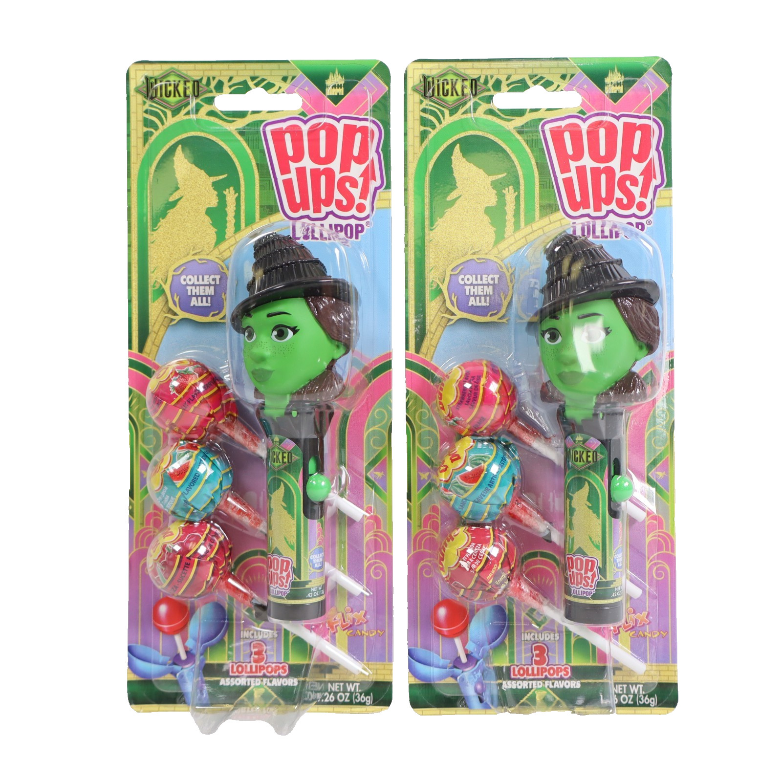 2 PACK Wicked Movie Elphaba Pop Ups! Lolipop 3ct Each