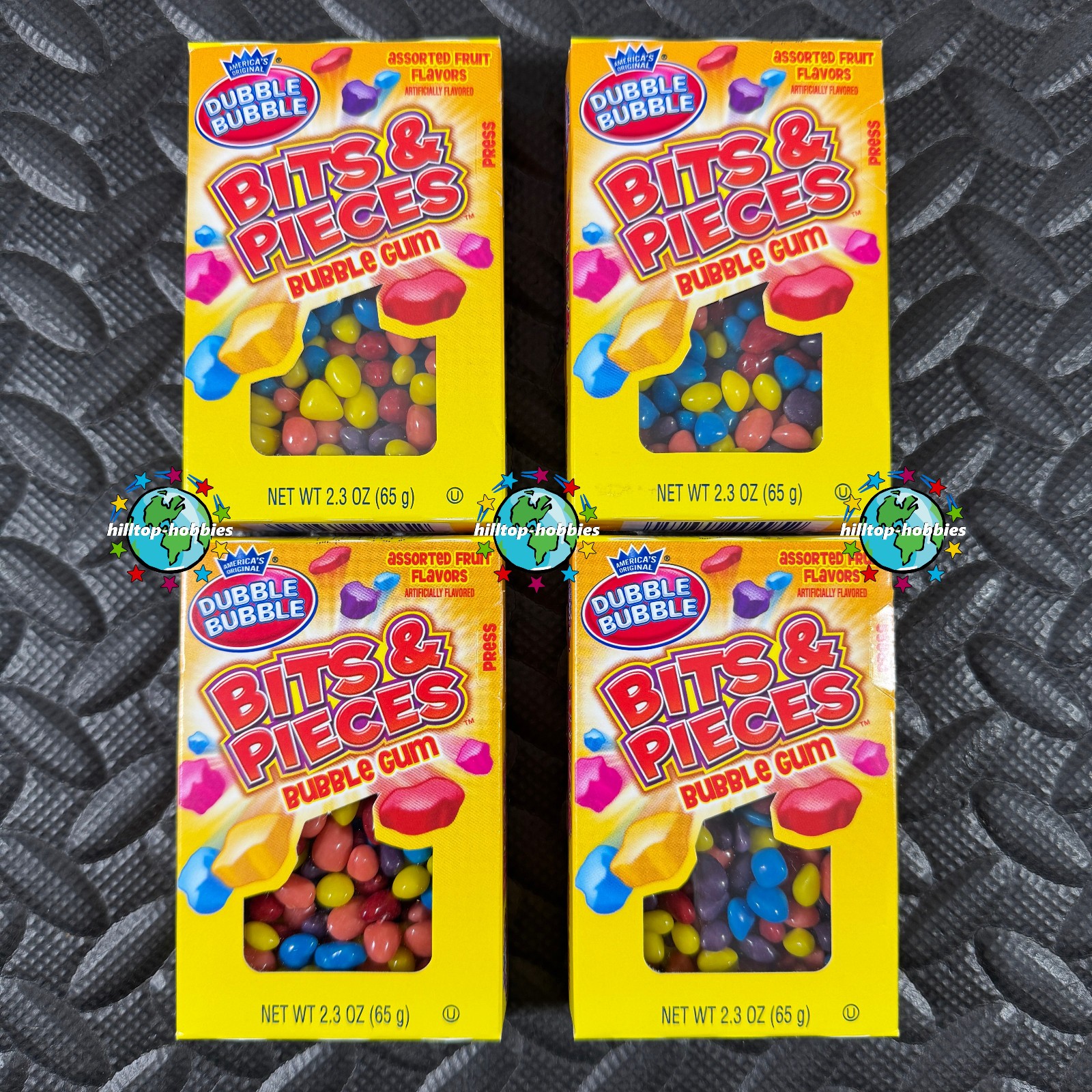 4-PACK/BOX LOT DUBBLE BUBBLE BITS & PIECES AMERICA’S ORIGINAL ASSORTED FRUIT GUM