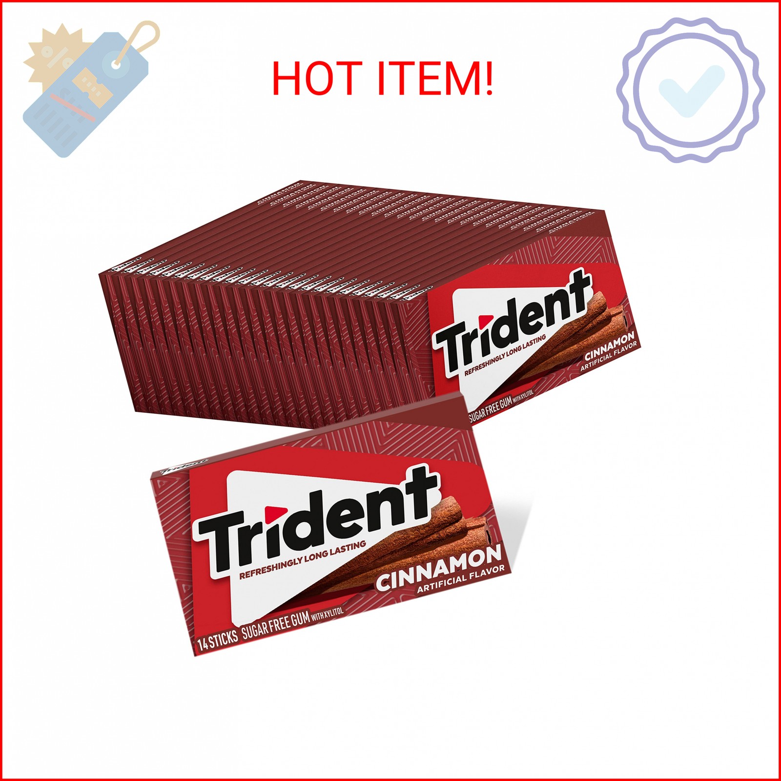 Trident Cinnamon Sugar-Free Chewing Gum, 24 Packs of 14 Pieces (336 Total Pieces