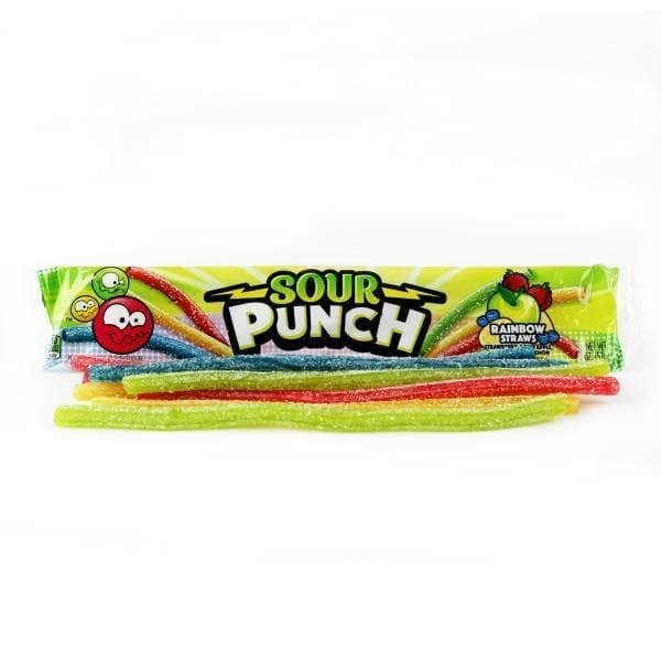 Sour Punch Straws Rainbow Fruit Flavors Chewy Sweet & Sour Candy 24 Pack