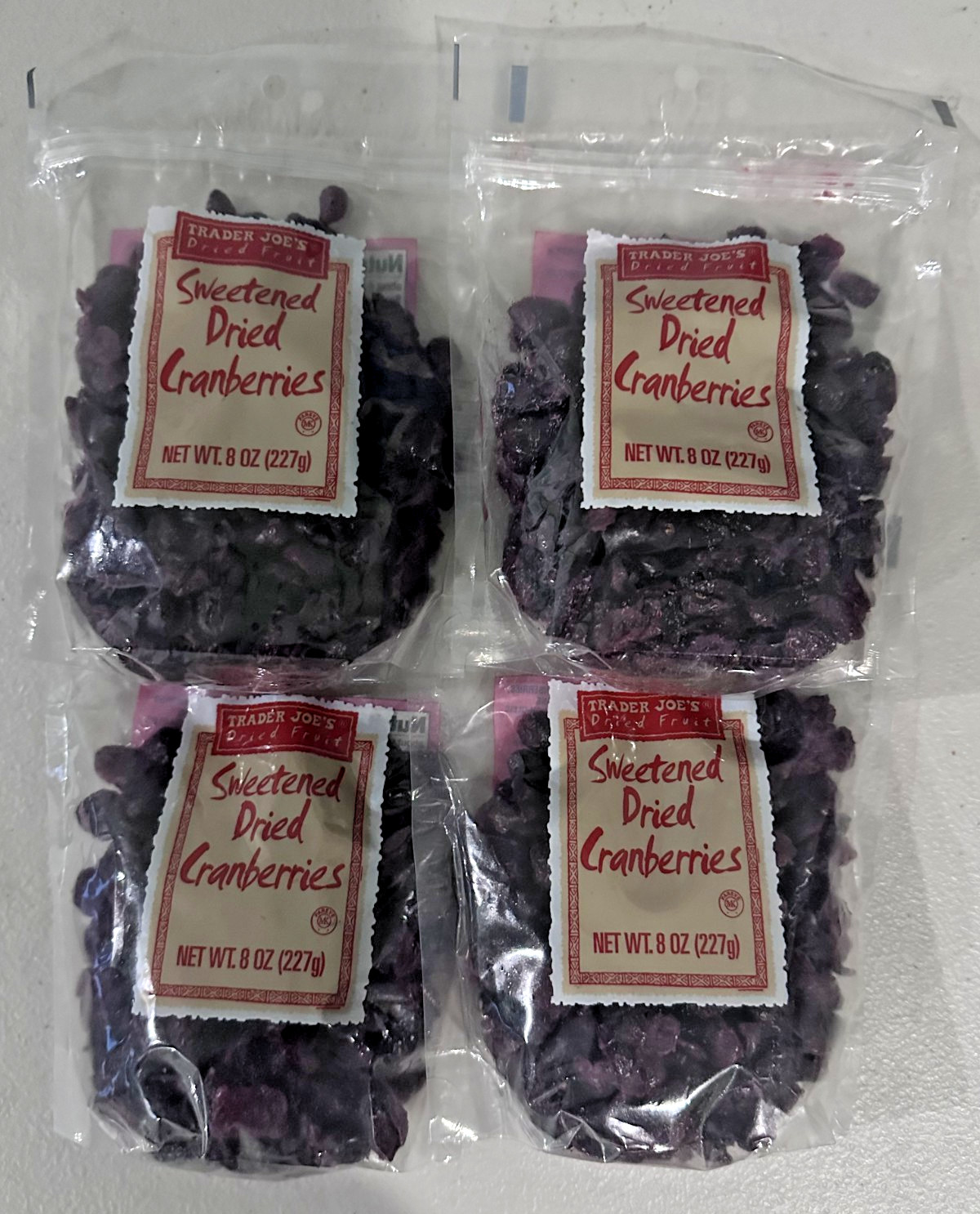 (4) Trader Joe’s Dried Fruit Sweetened Dried Cranberries 8 oz