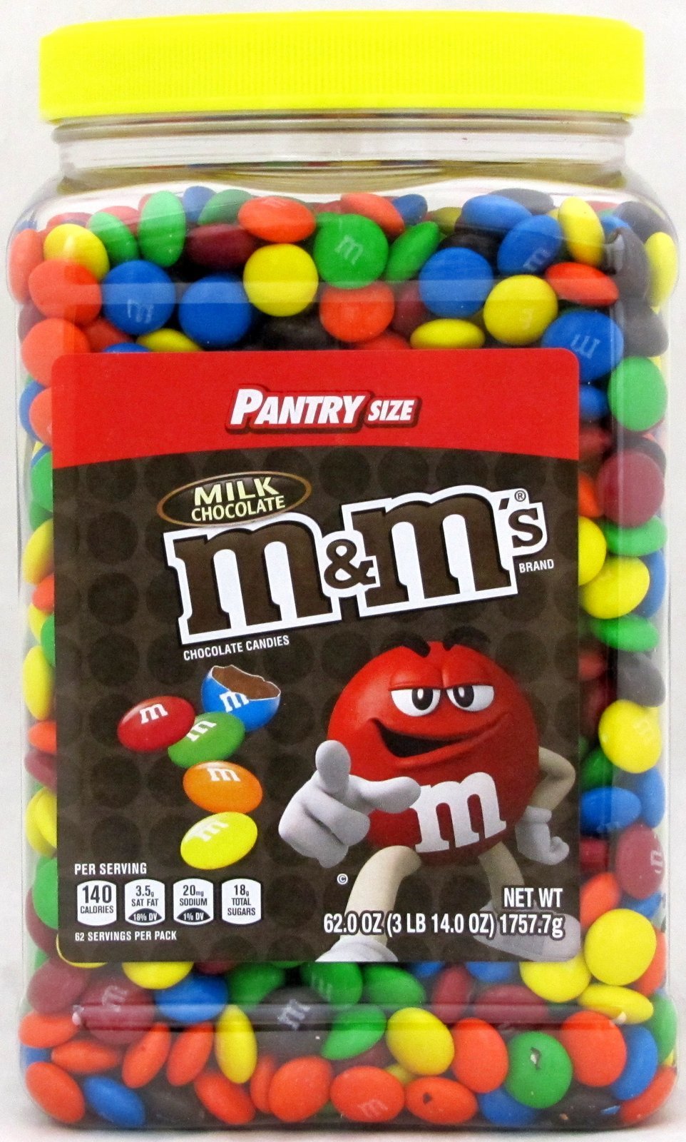 M&Ms Plain Milk Chocolate Candy Pantry Size 62oz Jar M&M’s M & M Tub Over 3.8 LB
