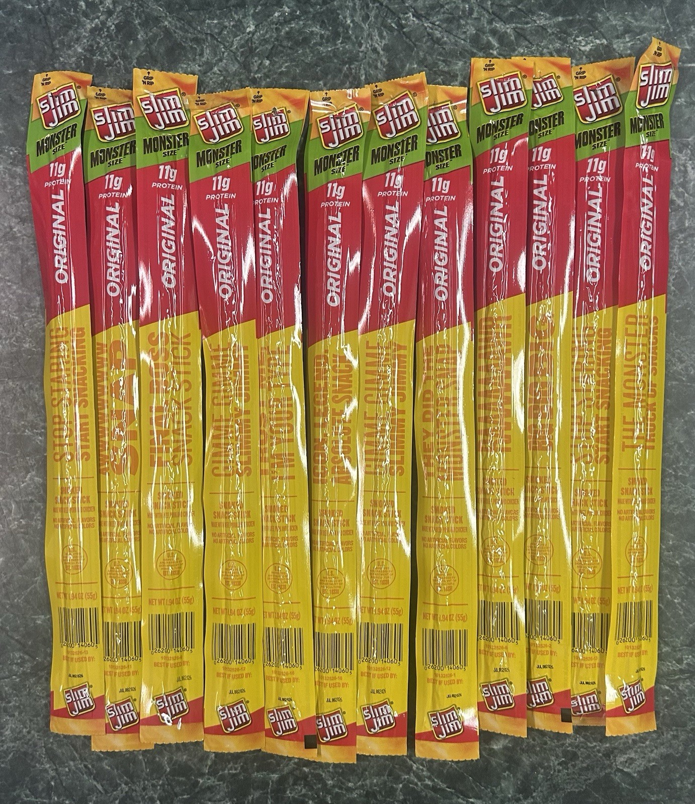 12-Slim Jim Original Meat Jerky Monster Sticks 1.94 oz (55 g) Pack BB-07/2026
