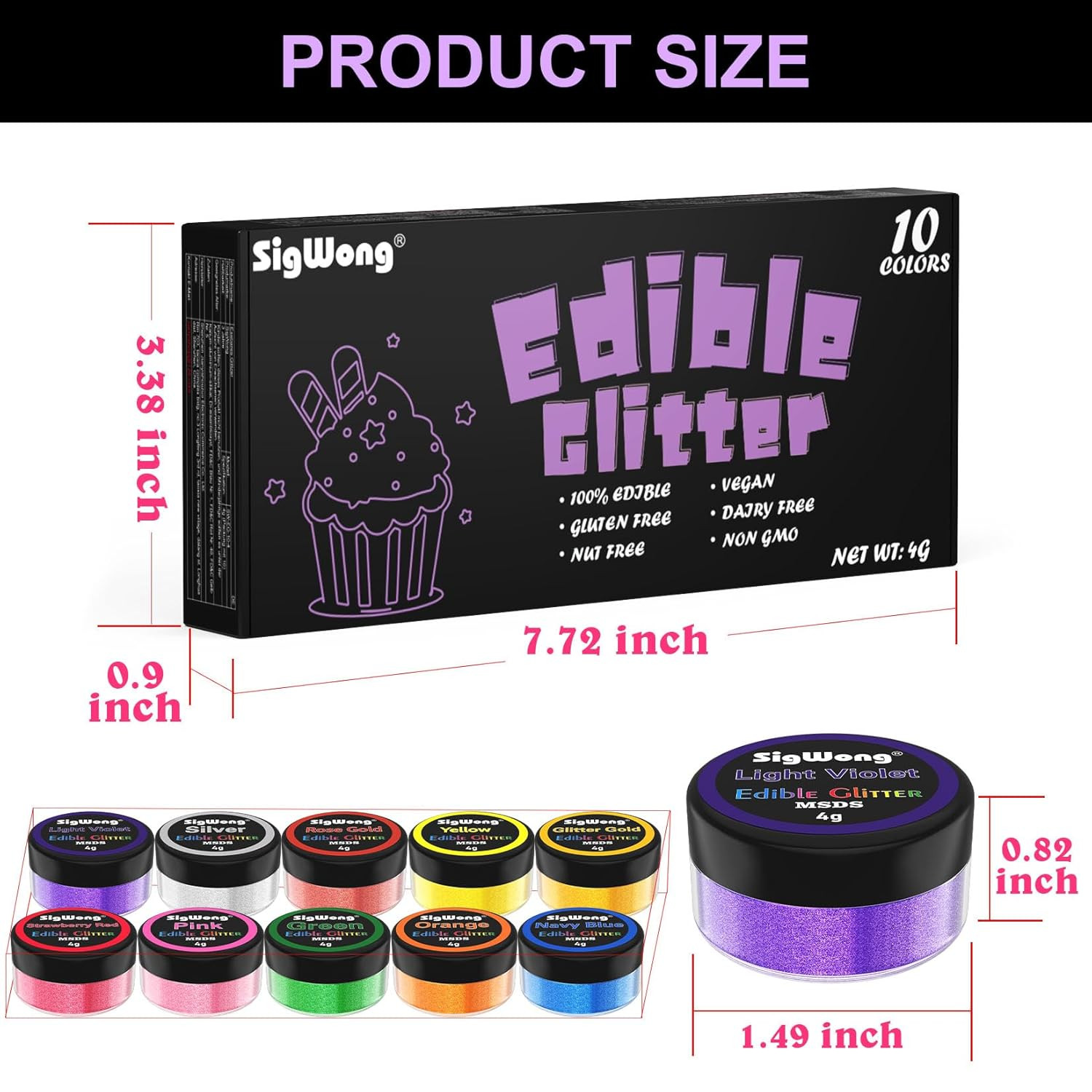 Edible Glitter – 10 Colors Luster Dust Edible Set for Drinks, Food Grade Edible