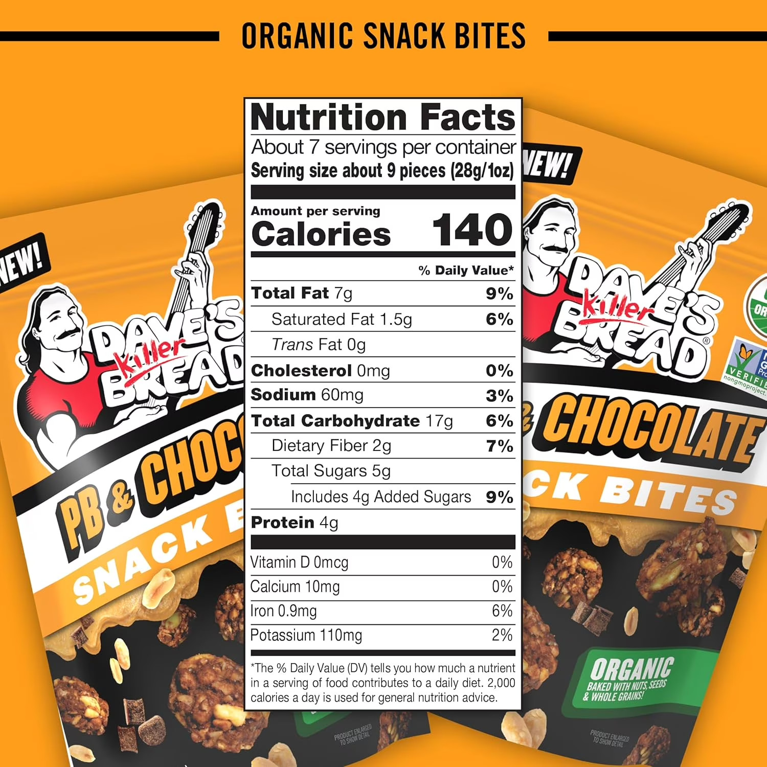Dave s Killer Bread PB & Chocolate Organic Snack Bites, Organic Snacks, 7.2 oz