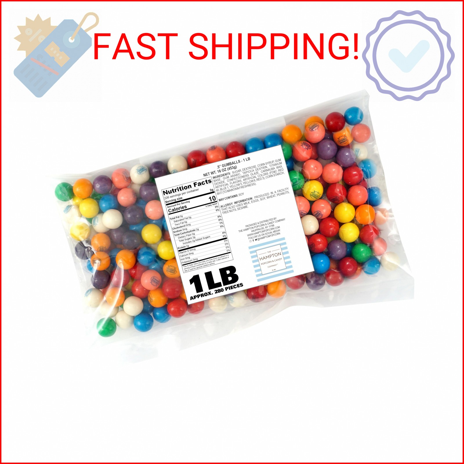 Gumballs for Gumball Machine, 0.5 Inch Mini Gumballs, Approx. 280 Pieces, 1lb Bu