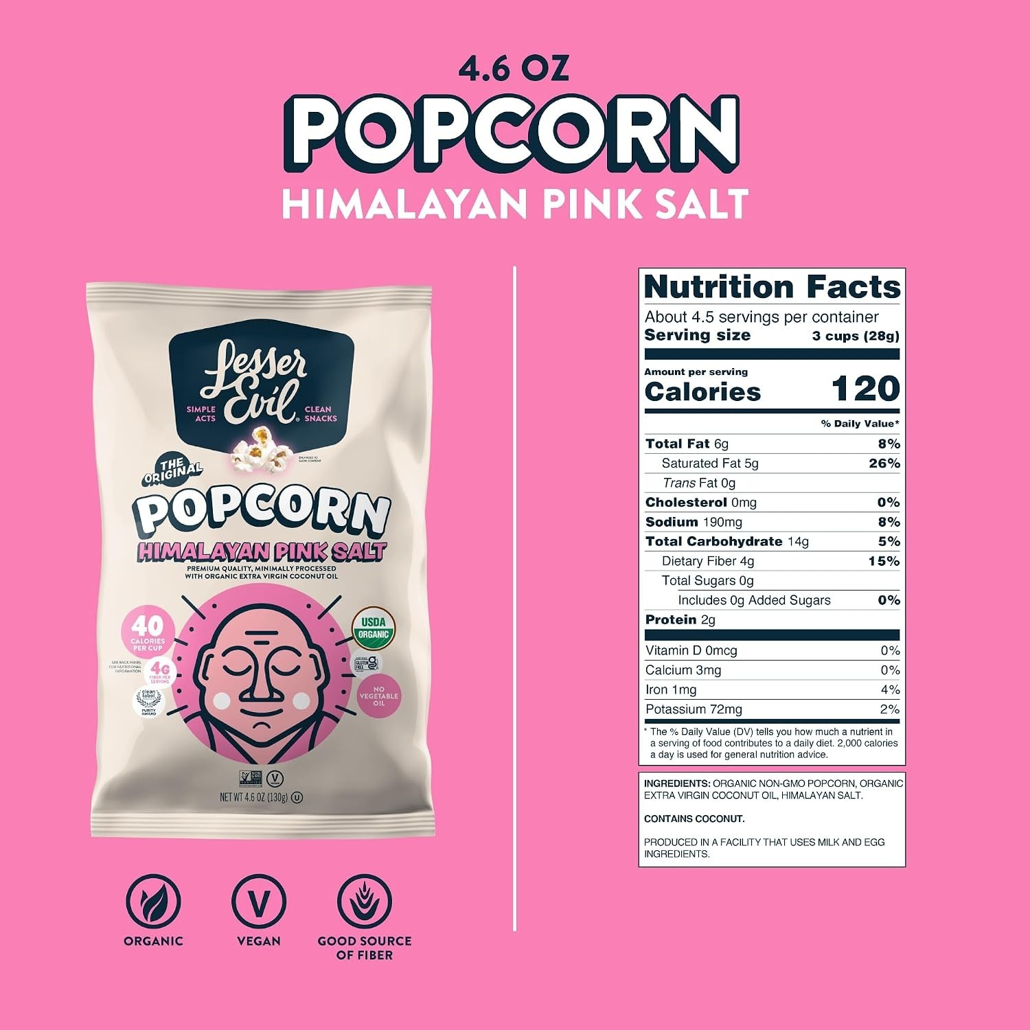 Gourmet Himalayan Pink Salt Popcorn – 4.6 Oz & Gluten Free Snack